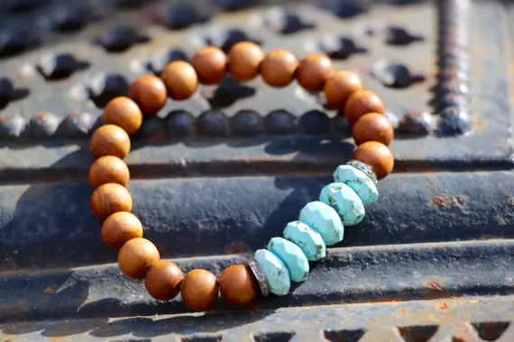 Beach Wooden Beads For WomenTurquoises Stone Bracelet Wood Yoga Bracelet