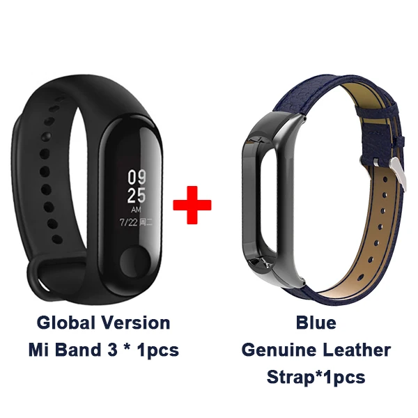 Add Gen leather Blue Мировой Xiaomi mi, 3 полосы, умный браслет, браслет, 0,78 дюймов, OLED, мгновенное сообщение, идентификатор звонящего, mi Band 3, фитнес-трекер - Цвет: Add Gen leather Blue
