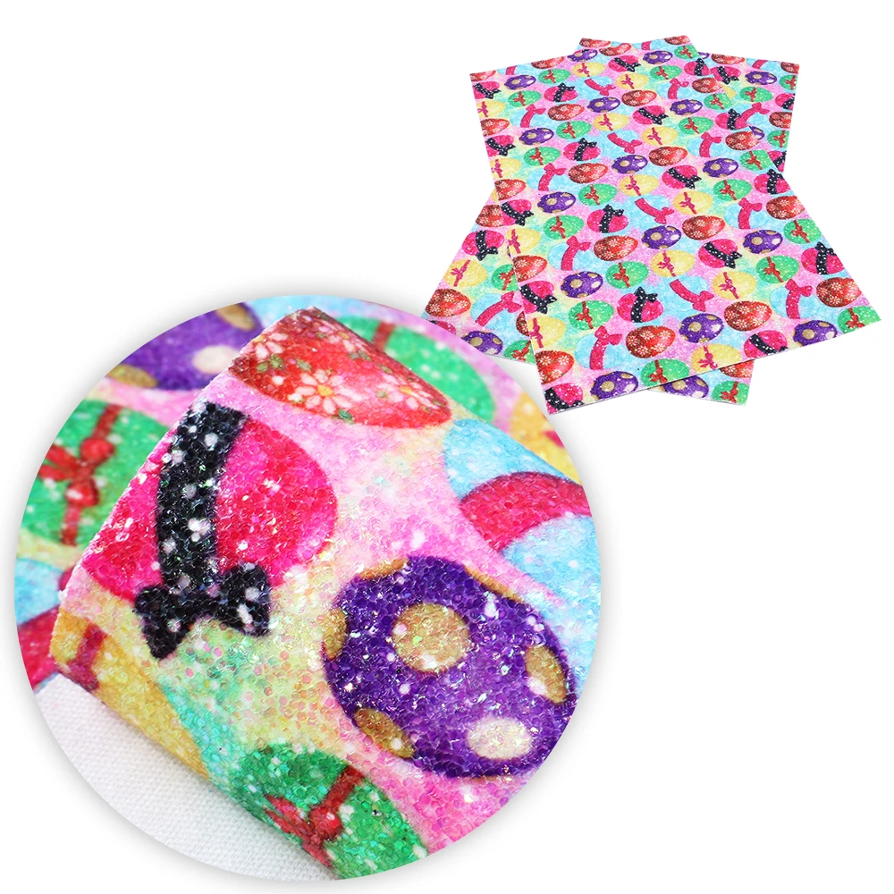 David accessories 20*33cm Stripe Easter Egg Chunky Glitter Faux Synthetic Leather Fabric DIY Sewing Knotbow Bag Material 1Yc5646 | Дом и сад