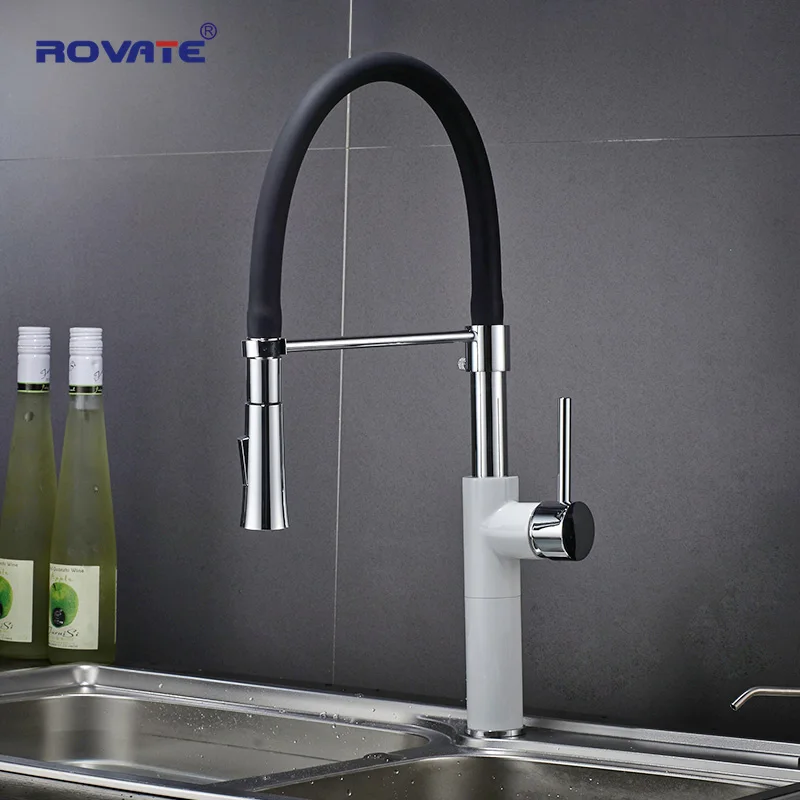 ROVATE кухонные краны белый бортике одно отверстие Pull вниз раковина кран холодной и горячей воды смеситель хром Finnished