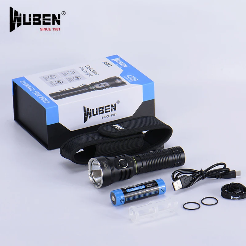 Wuben A21 фонарик с USB подзарядкой CREE XHP70.2 max 4200 люмен расстояние луча 222 м уличный