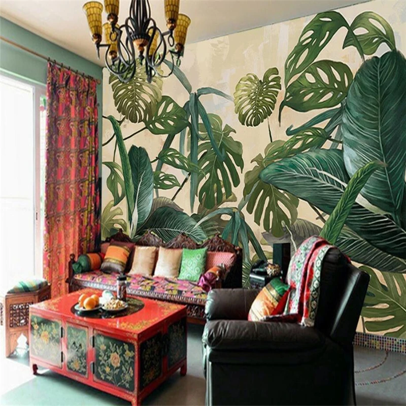 3d обои в стиле ретро тропический лес пальма банан лист фотообои декоративная