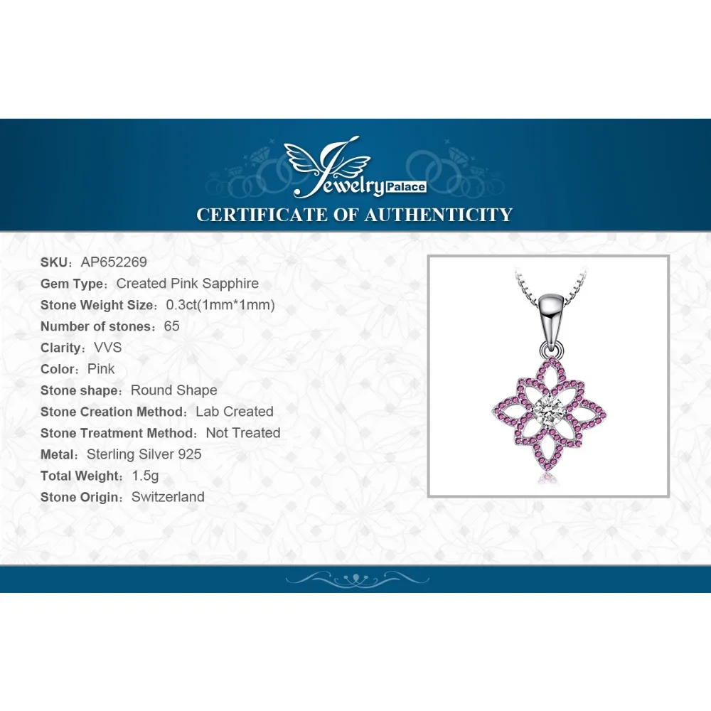 Jewelrypalace Новый 0.7ct создан розовый сапфир CZ цветок Подвеска для женщин S925