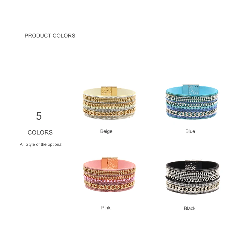 Rhinestone Beads Charm Bracelet For Women Bohemia Chain Wide Leather Bracelets Magnetic Bangles Jewelry | Украшения и аксессуары