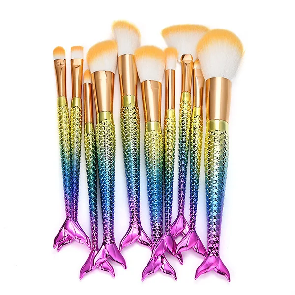 10PCS large Стиль 11 шт кисти для макияжа Профессиональные разноцветные русалки кисти для макияжа бровей косметические консилеры кисть для основы - Handle Color: 10PCS large
