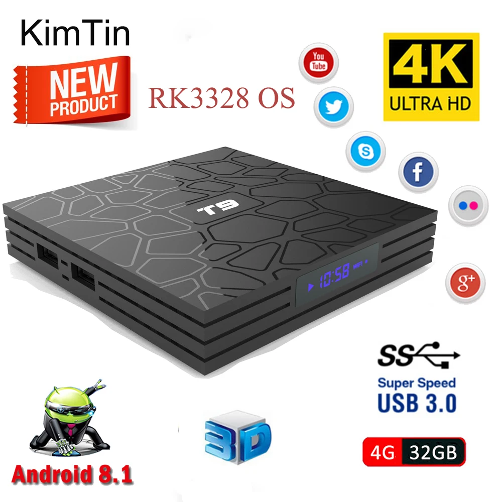 T9 Smart TV Box Android 9 0 четырехъядерный TVBOX 4 ГБ 32 Netflix Youtube 2 4G Wifi 1080P H.265 4K HD телеприставка Pk