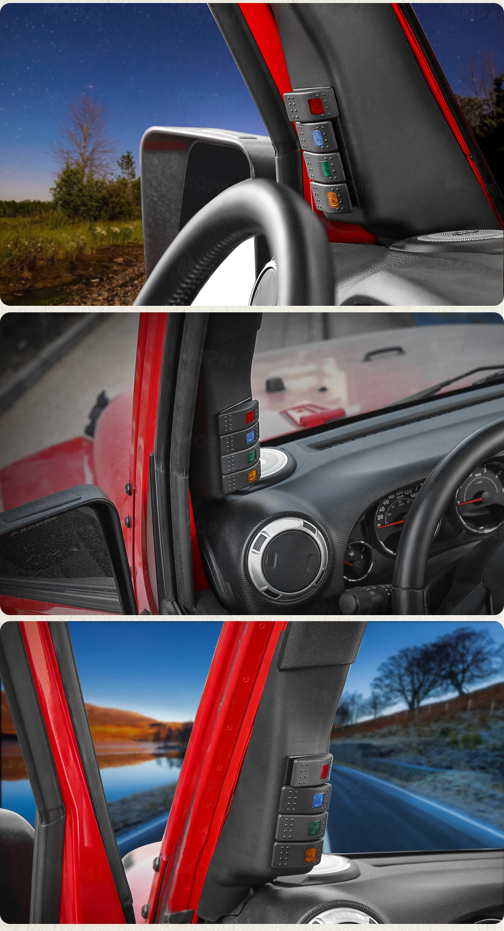 MOPAI интерьерные молдинги для Jeep Wrangler JK 2011+ столб 4 панели переключателей Pod с светодиодный светильник для Jeep JK Wrangler аксессуары