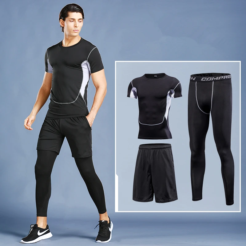 Быстросохнущий Спортивный костюм из 3 предметов мужские комплекты для бега