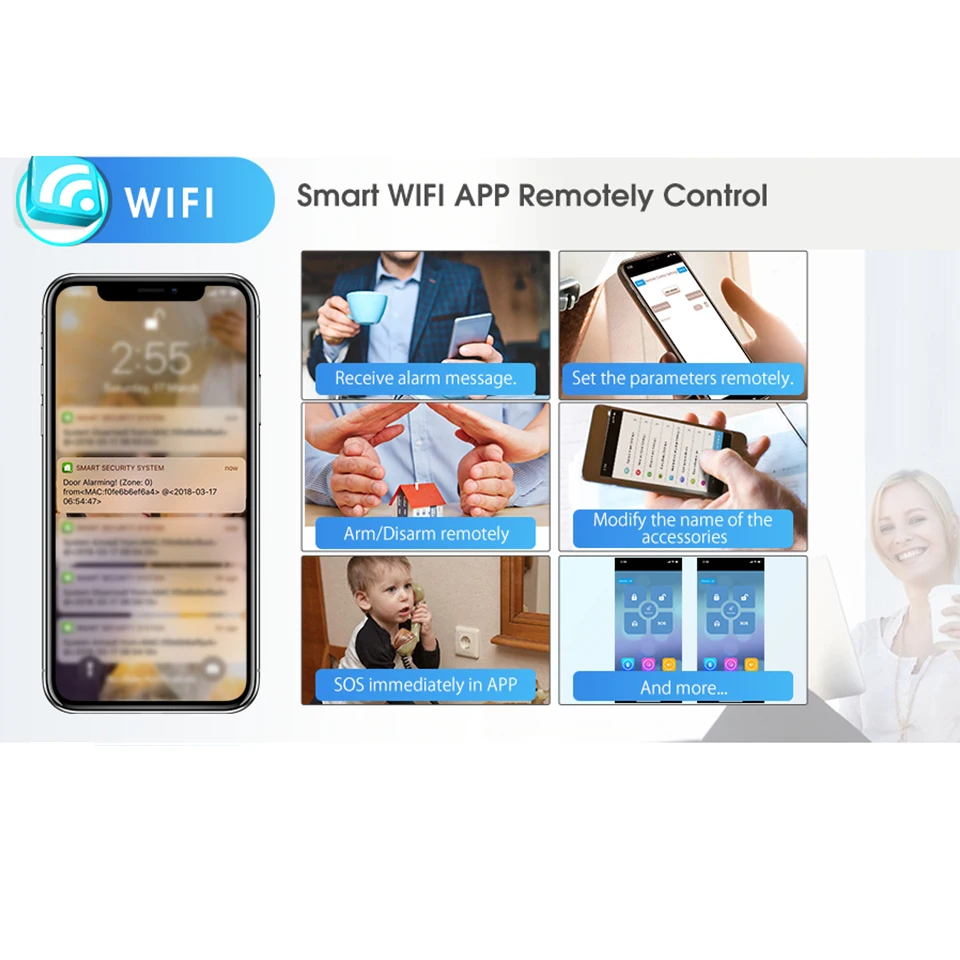 DAYTECH WiFi GSM сигнализация, система безопасности, ЖК-дисплей, цветной сенсорный экран, беспроволочная домашняя система DIY, GSM система, 8 языков, детектор движения, пожарный датчик