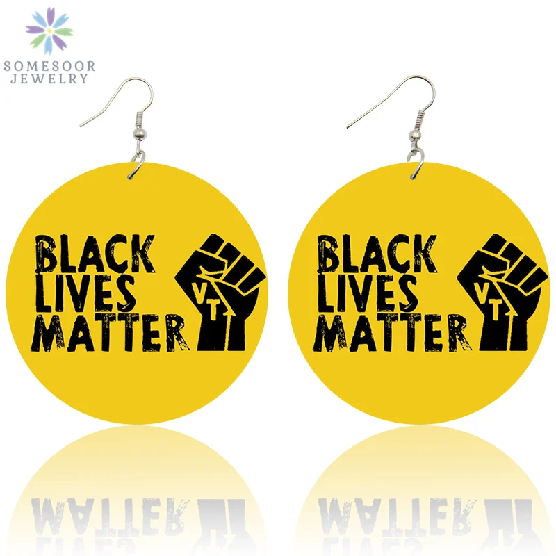 SOMESOOR Black Lives материя сказать Мода для женщин принт ювелирные изделия из натурального дерева висячие серьги меланин поппин афро сила, кулак узор