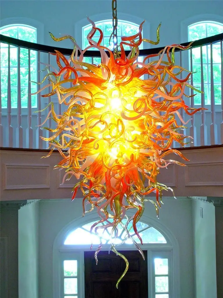 

Hand Blown Glass Chandelier Lighting Creative Modern Art Glass Decoration Lights Orange Amber White Color