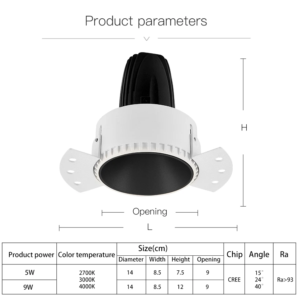 SCON led 5 Вт/9 Вт Встроенный потолочный светильник рамка бесшовный бесконечный светильник CREE COB CRI Ra> 93 настенный светильник для мытья отеля Точечный светильник для помещений
