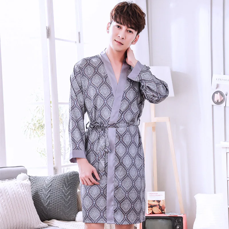 Pyjama Satin Homme Sleeping Robe For Men Batas Para Hombre Silk Kimono Men Bathrobe For Shower 21029