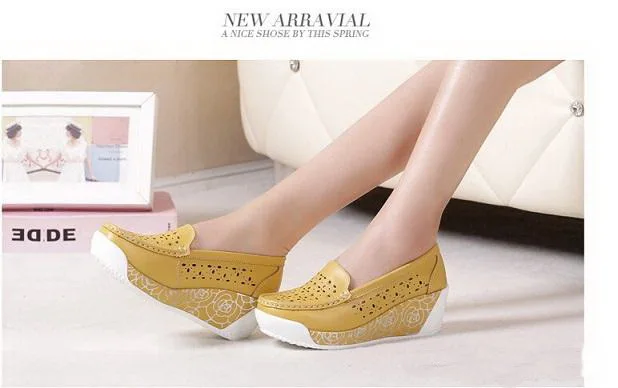 Женские туфли из натуральной кожи с перфорацией на платформе