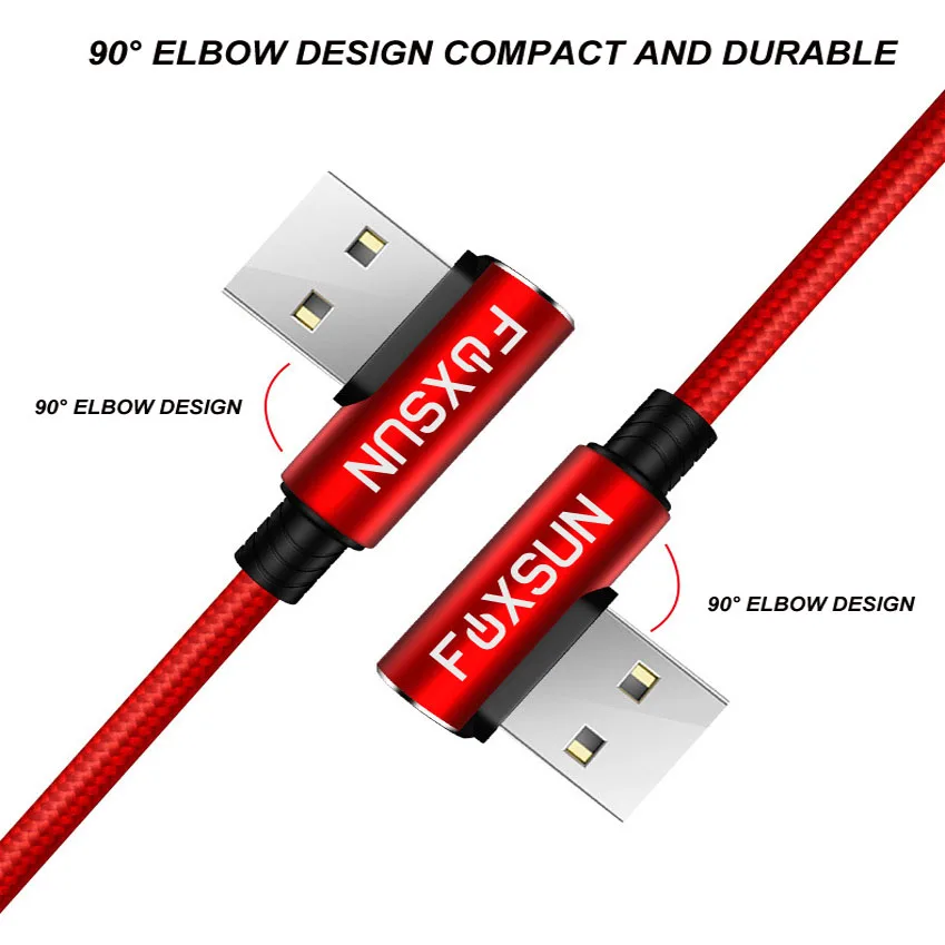 FOXSUN правый угол 3 в 1 USB зарядный кабель Type C/для Lightning/Micro Шнур для iPhone iPad Samsung Galaxy