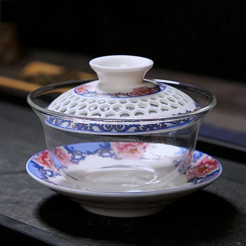 180 мл китайский стиль керамический полый Gaiwan стеклянная чайная посуда
