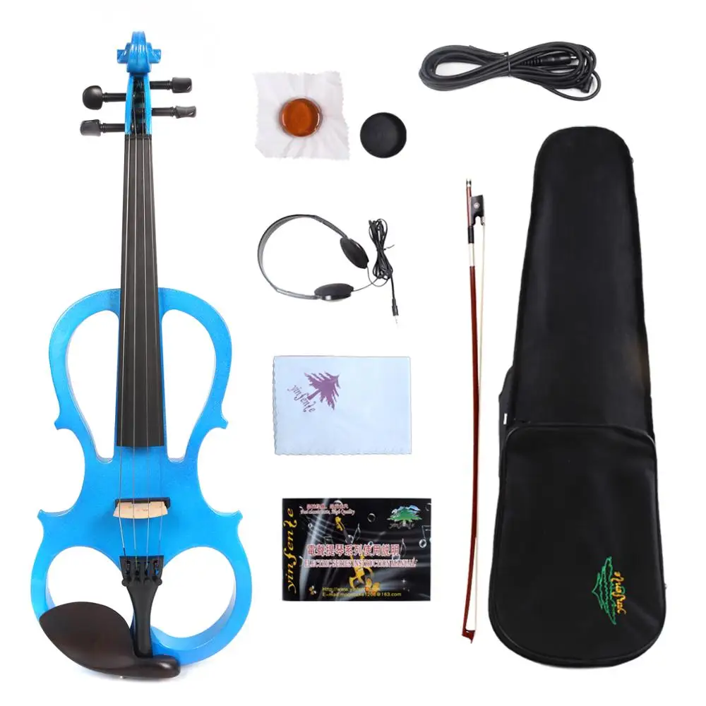 

Yinfente Blue Electric Silent Violin 4/4 Hand-made Wooden Body Sweet Sound Free Case Bow Rosin#EV5