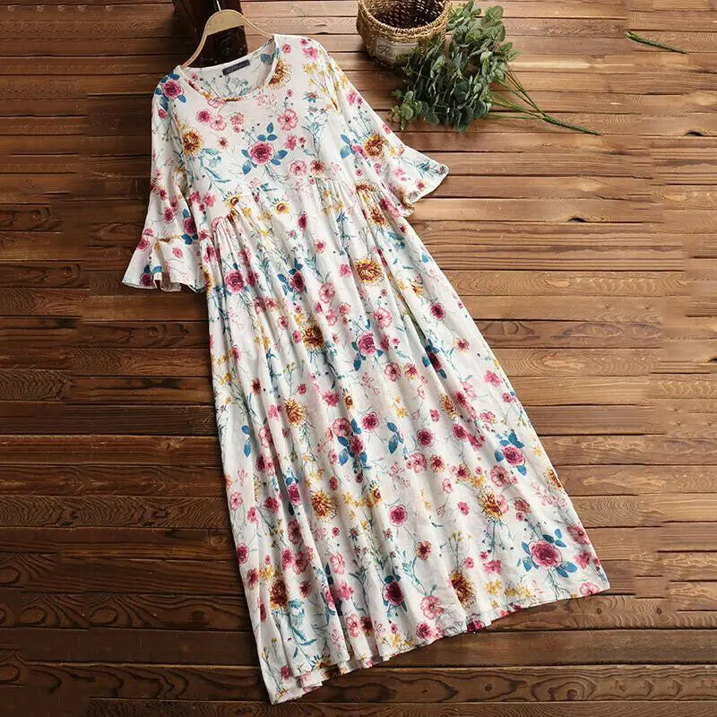 

Women Round Neck Short Sleeve T-Shirt Dress Floral Print Long Shirt Dress Plus