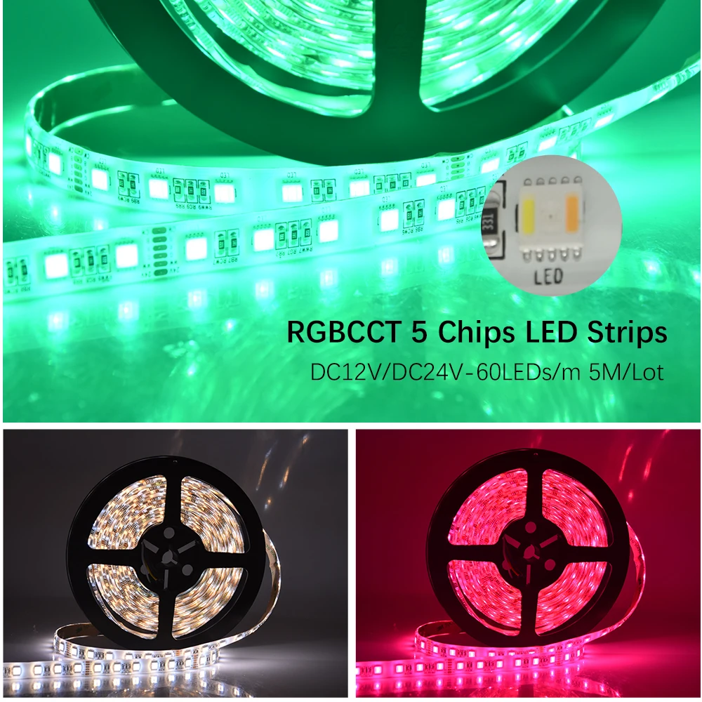 Новая гибкая светодиодная лента RGB + CCT SMD 5050 5 м 300 светодиодов 12 В постоянного тока
