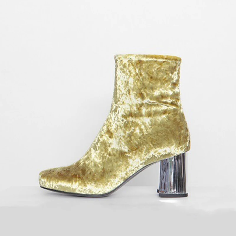 Teahoo Модные ботильоны на массивном каблуке для женщин бархатные Ботильоны молнии