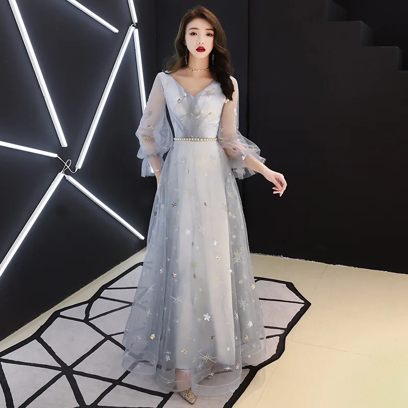 

Традиционное китайское платье-Ципао с V-образным вырезом, серое платье для невесты, вечернее платье в восточном стиле, одежда для свадьбы