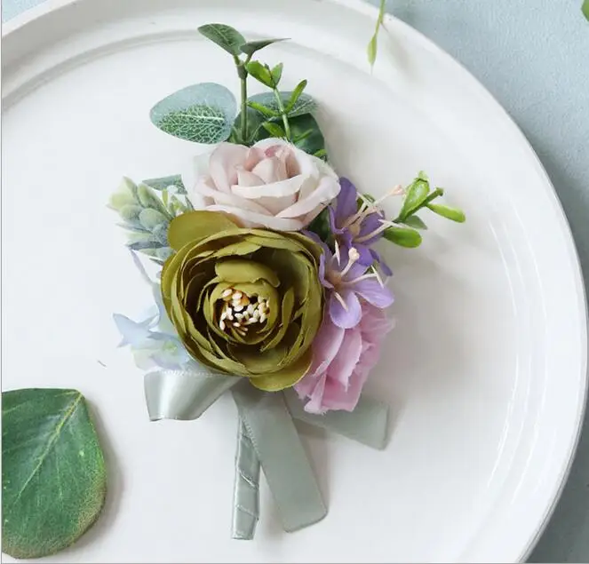 

10Pcs/Lot corsage flowers Free shipping bride groom bridesmaids corsage brooch hand wrist flower wedding photography props