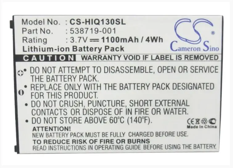 Аккумулятор Cameron Sino 1100mah для мобильного телефона HP Glisten K3 iPAQ 538719-001 538722-001 HSTNH-T21C-S |