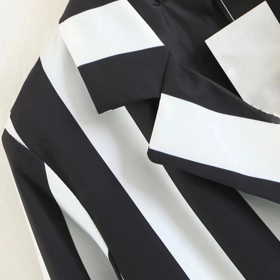 Короткий двубортный полосатый Блейзер Для женщин костюм бренд Винтаж высокое