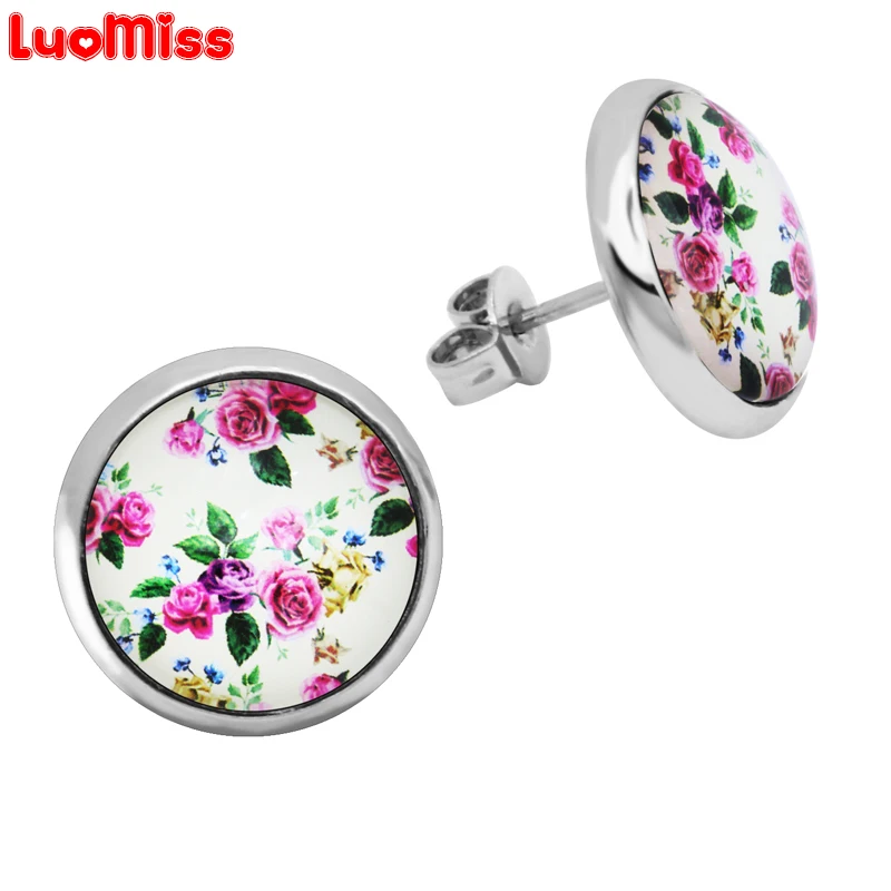 Новинка 2017 модные серьги гвоздики 12 мм с милыми цветами в стиле ретро круглые