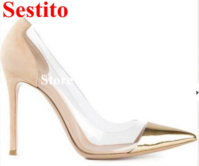

Sestito модные трендовые стильные Лоскутные туфли из ПВХ женские пикантные слипоны с острым носком на высоком каблуке женские туфли-лодочки
