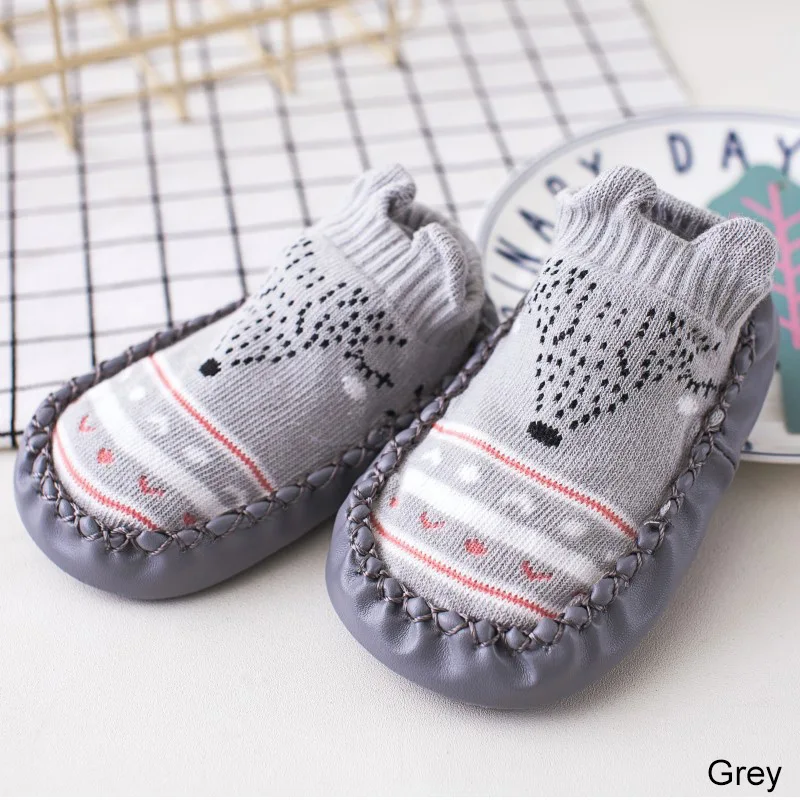 Grey REAKIDS/носки для малышей милые носки для новорожденных с героями мультфильмов зимние нескользящие носки для маленьких мальчиков и девочек с изображением лисы - Цвет: Grey