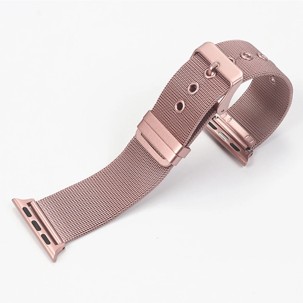 38 40 42 44mm Rose Golden Watch Straps For Apple Watches 1/2/3/4/5 Stainless Steel Milanese Buckle Bracelet Watchbands Wholesale