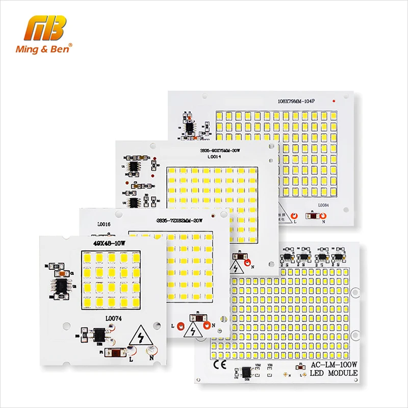 [Mingben] 2 шт. светодио дный SMD2835 чип бусины лампа 10W 20W 30W 50W 100 Вт смарт ic AC220V высокое