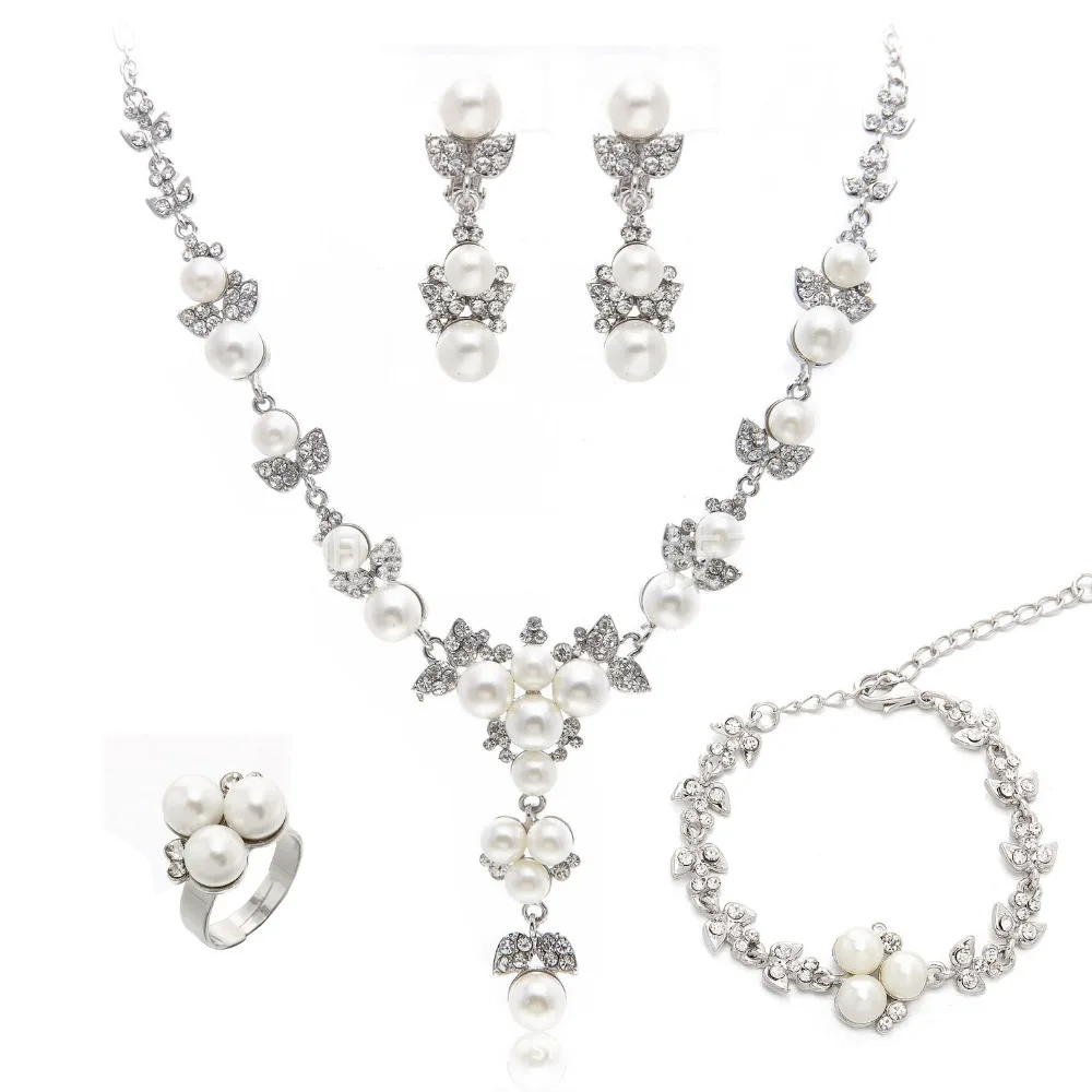 Simulado Perola nupcial conjuntos де Joias de prataouro-кор Colar комплект Casamento Parure Bijoux Femme | Украшения и