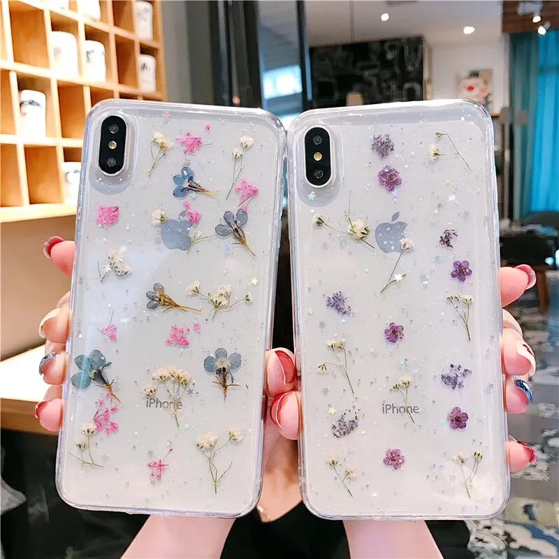Чехол с натуральными сушеными цветами для телефона XS XR Max прозрачный мягкий чехол