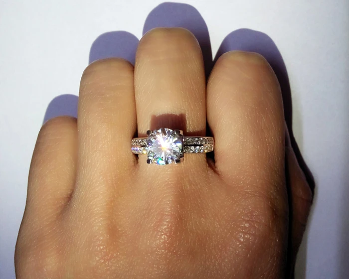 Женское кольцо из белого золота с фианитом 2 карата|engagement wedding ring|jewelry ringswedding rings for