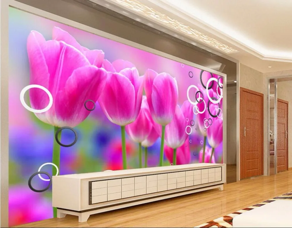

3d wall murals wallpaper for living room walls 3 d photo wallpaper Circle tulip flower home decor Custom mural picture painting