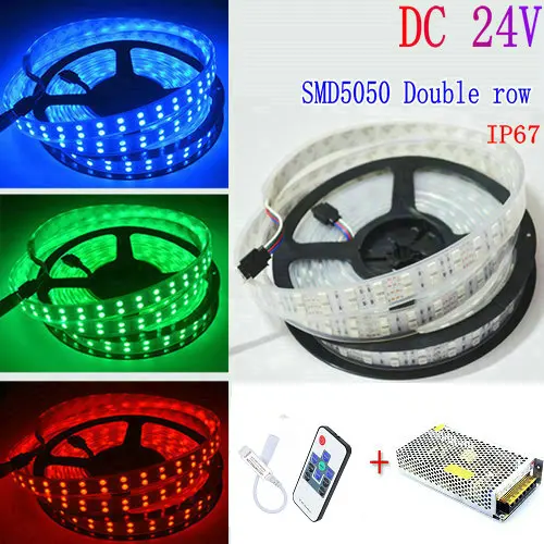 Двухрядная светодиодная лента 5050 RGB 24 в 5 м футов светодиодов/м водонепроницаемая
