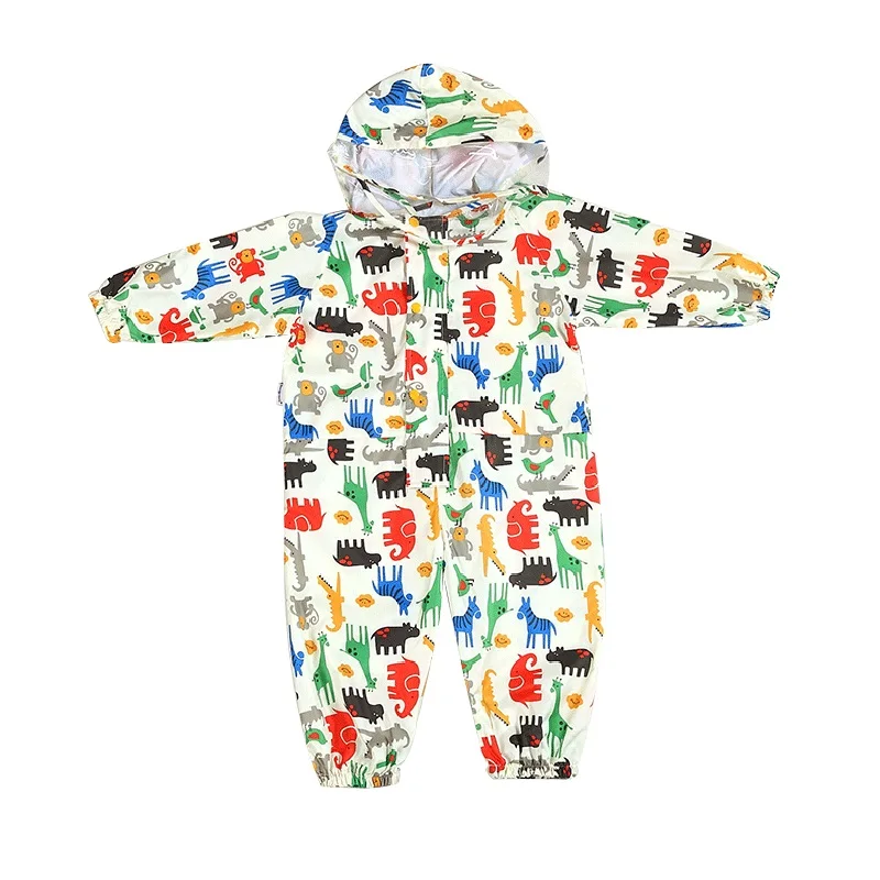 

3-8 Years Old Kids Cartoon Waterproof Jumpsuit Raincoat Boys Girls Rainwear Children Poncho Animal Deer Hooded Raincoat Suit