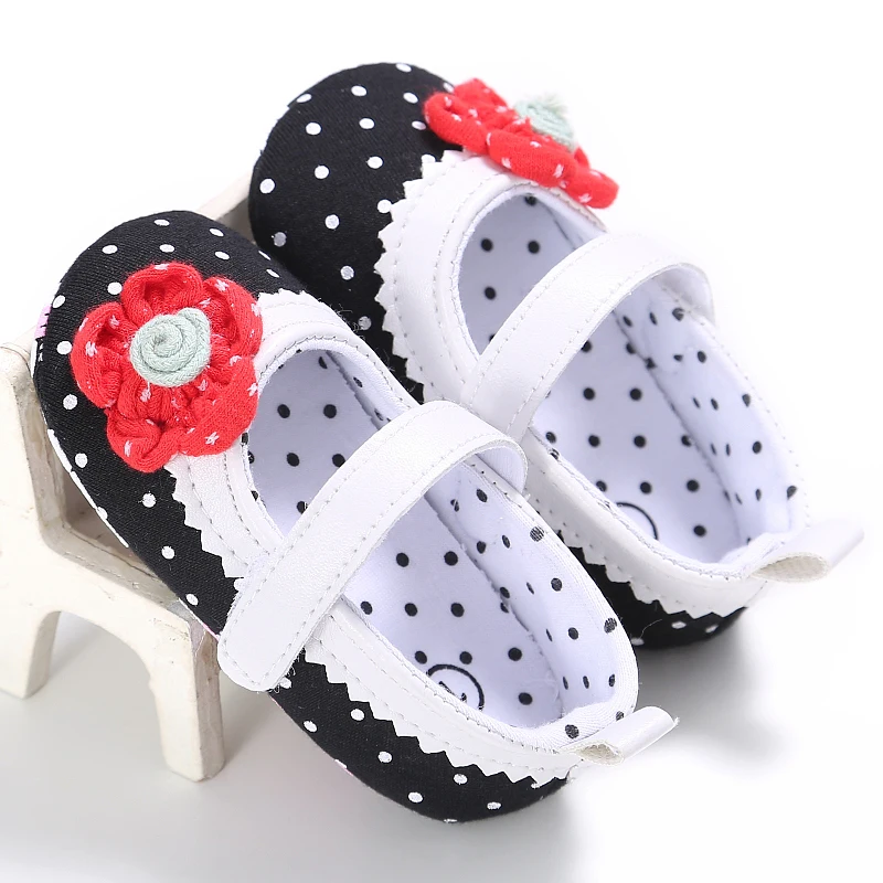 

Sweet Cotton Newborn Baby Dot Prewalker First Walkers Infant Toddler Princess Baby Flower Soft Soled Anti-slip Mary Jane Shoes