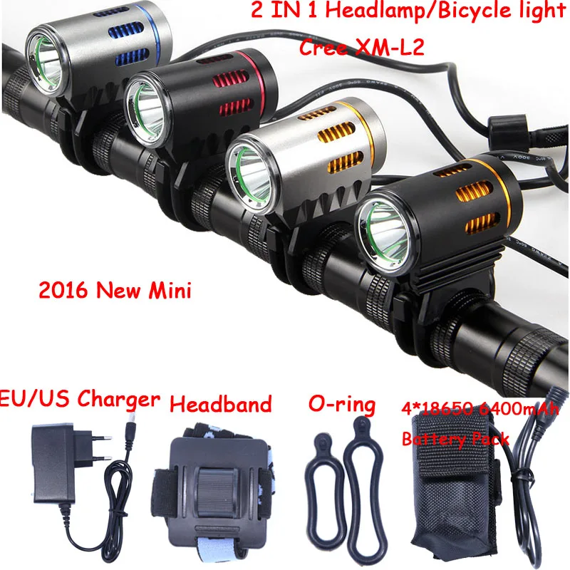 

2016 new Mini Bicycle light XM-L2 LED Front Light MINI Bike Lamp 2000Lm Headlamp Headlight + Battery Pack + Charger