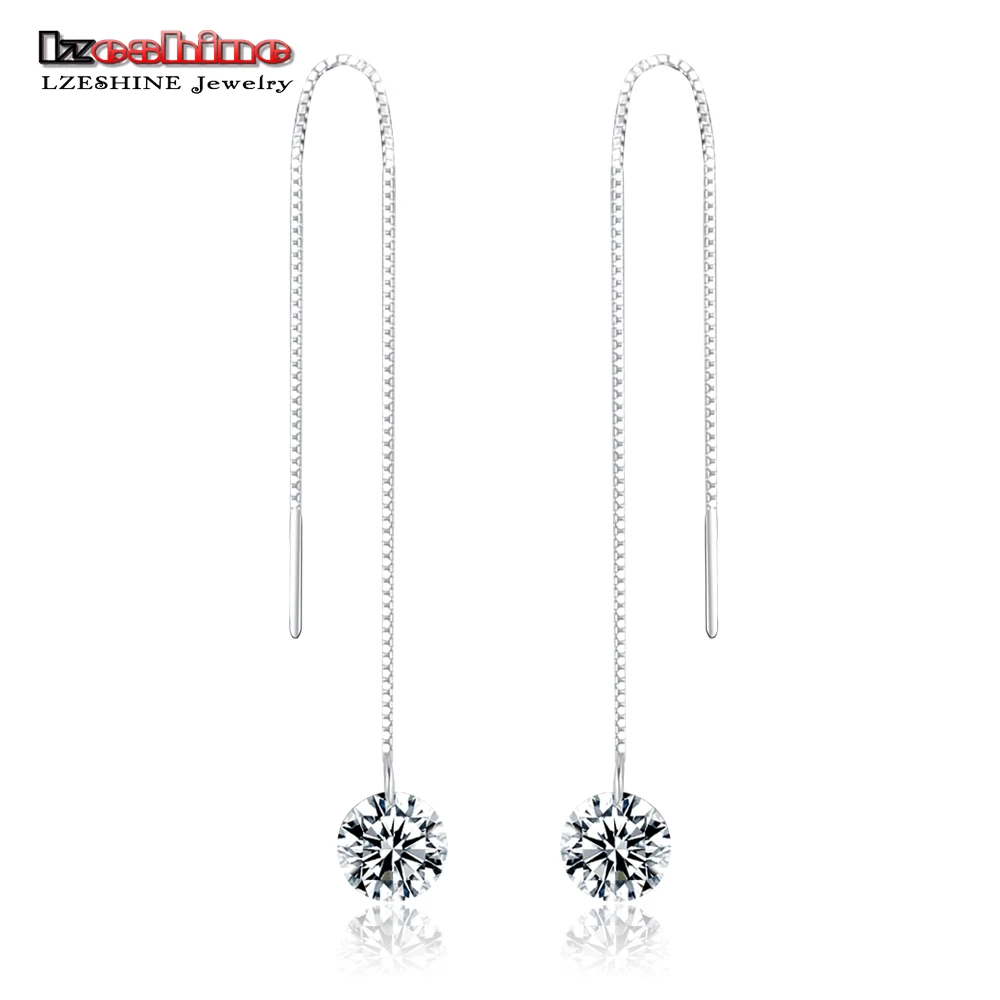 LZESHINE Новые длинные модные серьги с круглыми 8 мм 5.0ct AAA кубическим цирконием