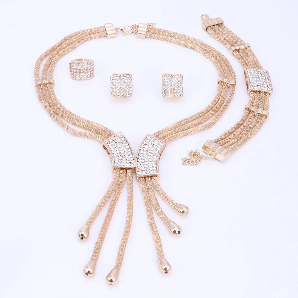 Дубай Ожерелье Ювелирные наборы для женщин кисточкой кулон кристалл серьги