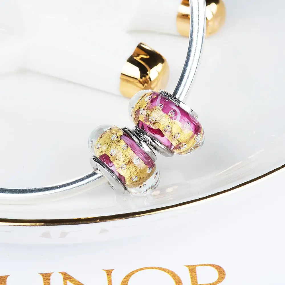 Браслет женский из серебра 925 пробы с пузырьками золотой фольги|charm 925|charm sterlingcharm