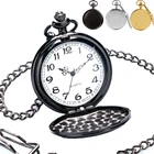Высококачественные изысканные черныеСеребристыезолотистые кварцевые карманные часы в стиле ретро с гладким лицом и подвесной цепочкой длиной 30 см, винтажные часы, подарки