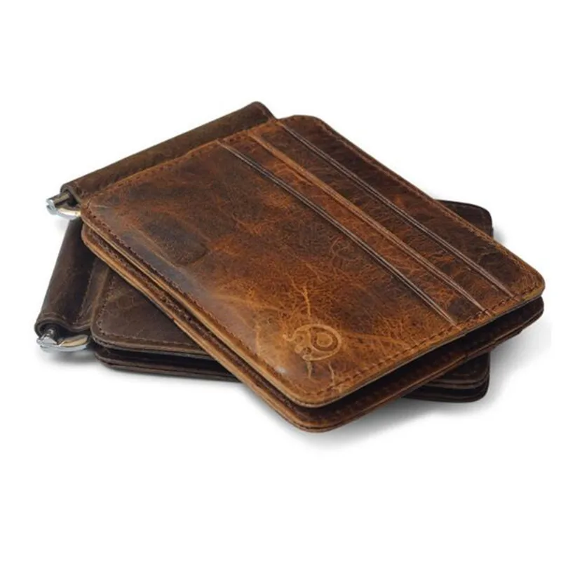 Wholesale Vintage Wallet Money Clip Men Genuine Leather Clamp for Holder Cash Credit Card Case 12 Pocket Cards | Багаж и сумки