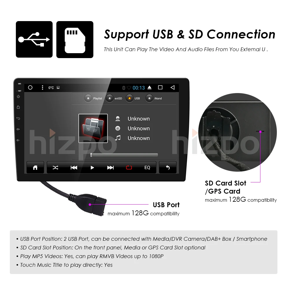 2 Din 10 1 дюймов HD Android8.1 QuadCore универсальный автомобильный Радио стерео плеер gps