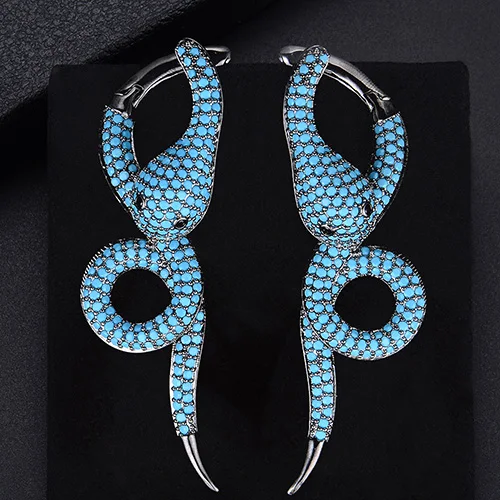 Turquoise GODKI, Роскошные, большие, этические, змеи, кубический циркон, свадебные, длинные серьги для женщин, модные ювелирные изделия, Букле д 'ореиль, femme - Окраска металла: Turquoise