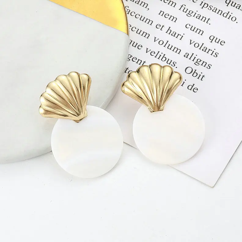 Gold LOVBEAFAS, модные серьги для женщин, круглые серьги-капли из ракушки, металлические очаровательные богемные серьги d'oreuilles pour les femmes - Окраска металла: Gold