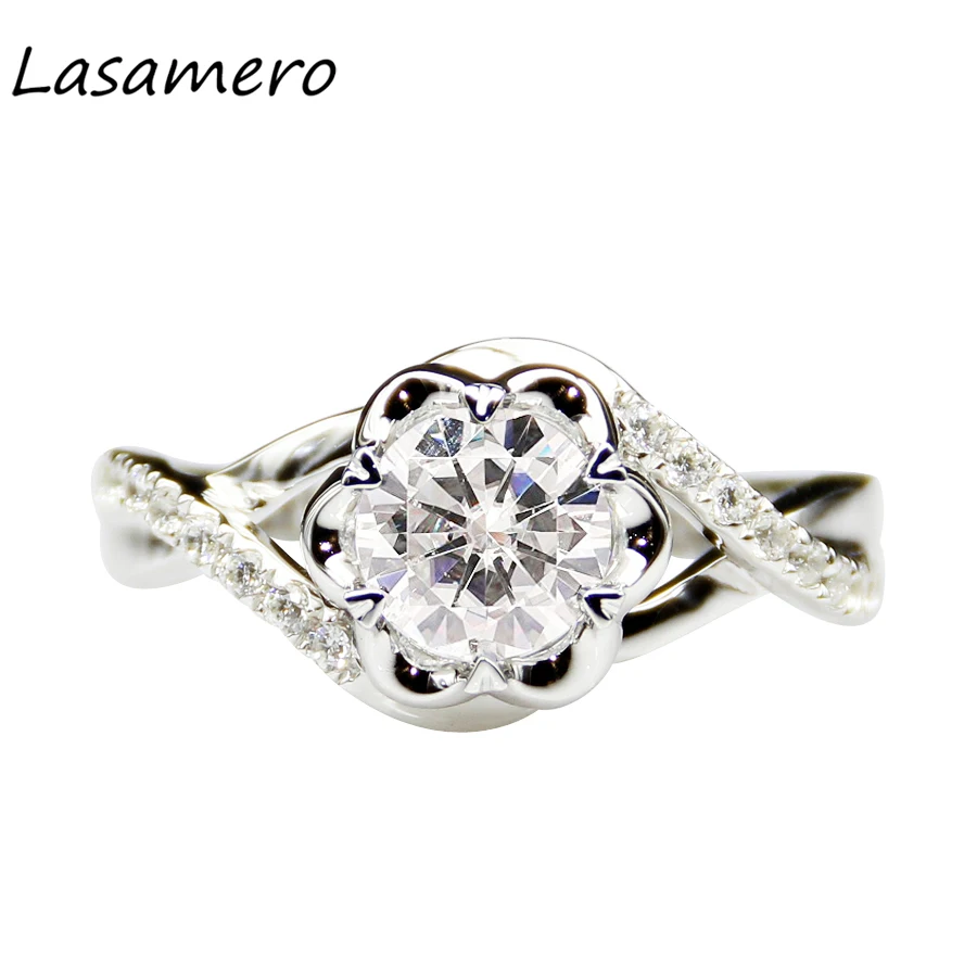 LASAMERO 1.0CT Круглый Муассанит в огранке 14 к 585 белый золотой акценты Цветочные Твист